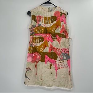 Vintage 60's 70's Tails of Mister Pants Abstract Horse Print Mini Dress